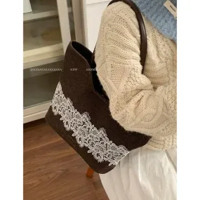 UAKISS  -  Korean Niche Canvas Bag for Women Autumn Winter Fashion Large Capacity Shoulder Versatile Commuting Tote Bags