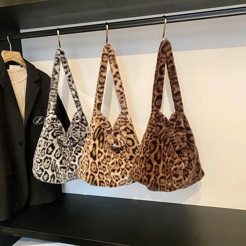 UAKISS  -  Large Leopard Faux Fur Shoulder Bags for Women 2024 Y2K Winter Fashion Crossbody Bag New Trends Females Luxury Handbags
