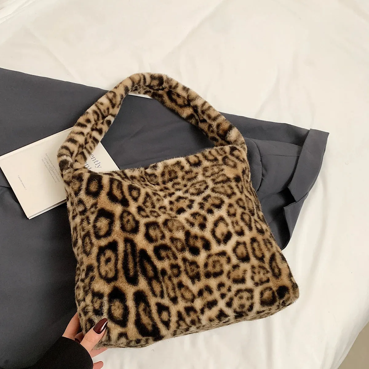 UAKISS  -  Large Leopard Faux Fur Shoulder Bags for Women 2024 Y2K Winter Fashion Crossbody Bag New Trends Females Luxury Handbags