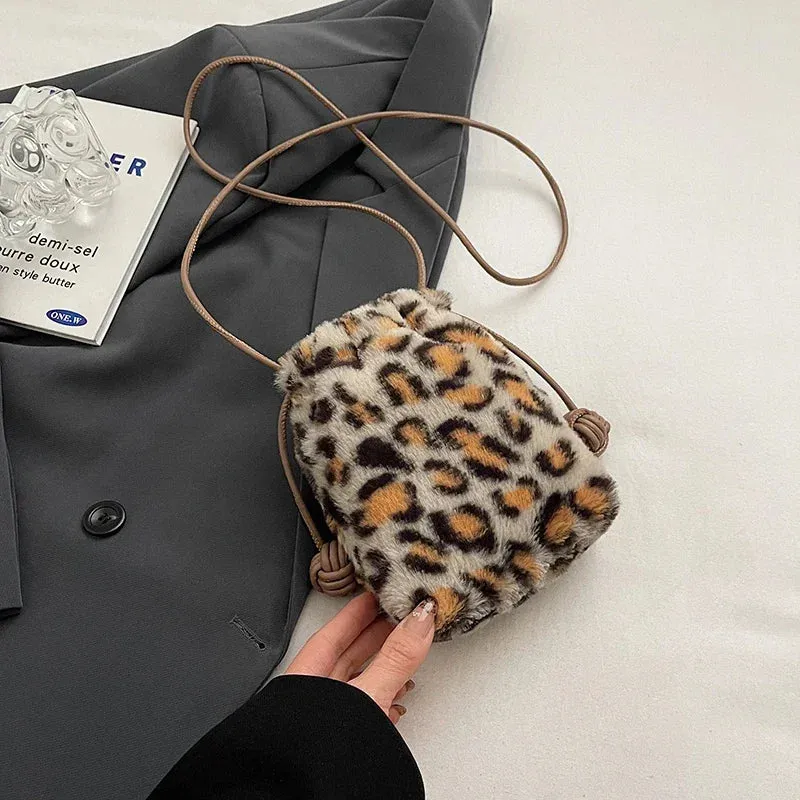 UAKISS  -  Mini Leopard Faux Fur Bags for Women 2024 Y2K Winter Fashion Crossbody Bags New Females Luxury Handbags and Purses