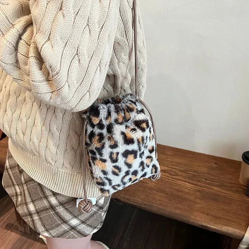 UAKISS  -  Mini Leopard Faux Fur Bags for Women 2024 Y2K Winter Fashion Crossbody Bags New Females Luxury Handbags and Purses