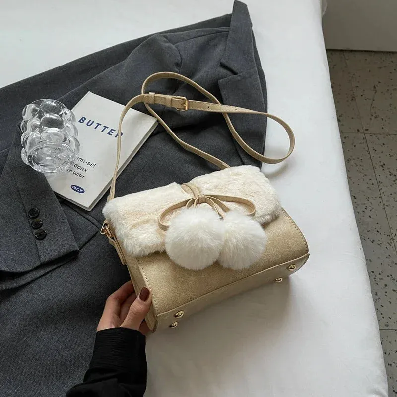 UAKISS  -  Small Faux Fur Leather Crossbody Bags for Women New 2023 Trend Winter Fashion Simple Flap Bag Handbags and Purses