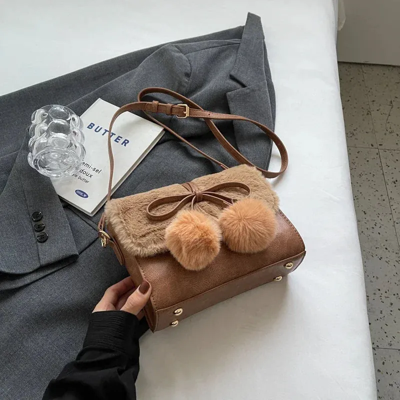 UAKISS  -  Small Faux Fur Leather Crossbody Bags for Women New 2023 Trend Winter Fashion Simple Flap Bag Handbags and Purses