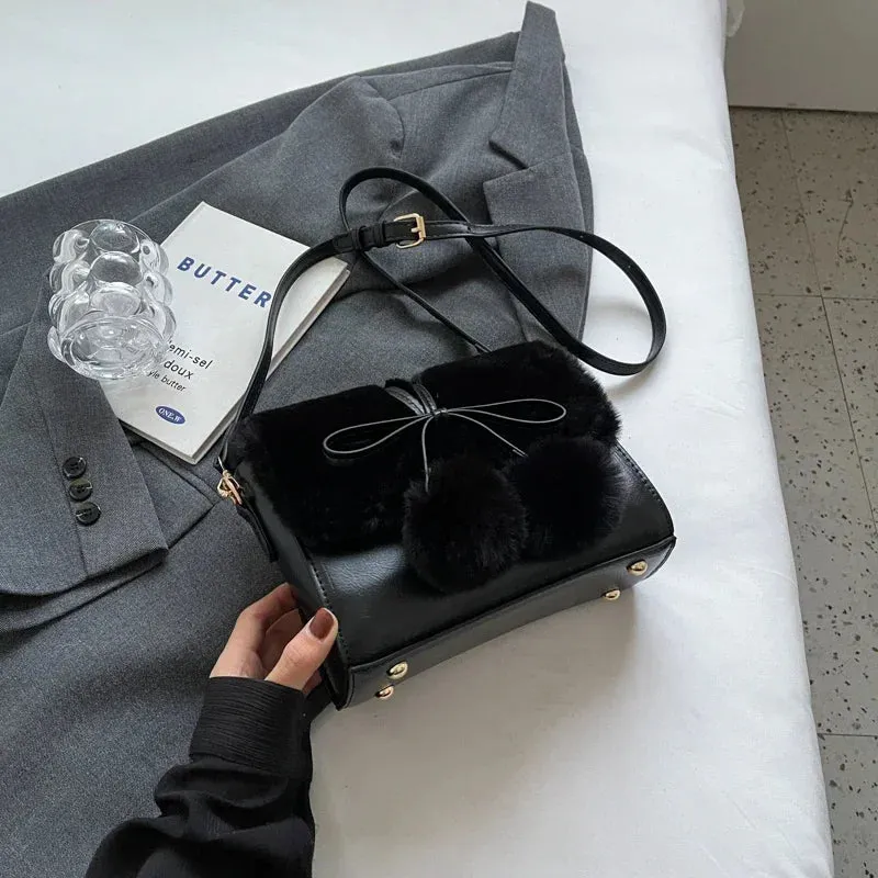 UAKISS  -  Small Faux Fur Leather Crossbody Bags for Women New 2023 Trend Winter Fashion Simple Flap Bag Handbags and Purses