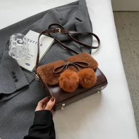 UAKISS  -  Small Faux Fur Leather Crossbody Bags for Women New 2023 Trend Winter Fashion Simple Flap Bag Handbags and Purses