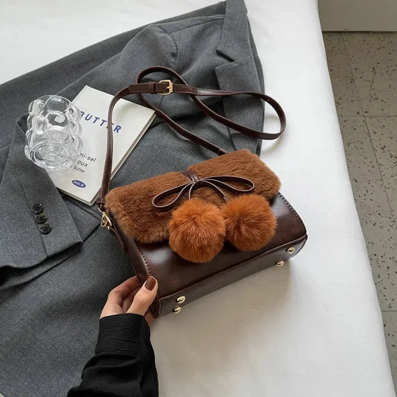 UAKISS  -  Small Faux Fur Leather Crossbody Bags for Women New 2023 Trend Winter Fashion Simple Flap Bag Handbags and Purses