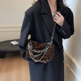 UAKISS  -  Small Leopard Faux Fur Shoulder Bags for Women 2024 Y2K Winter Fashion Crossbody Bags New Females Luxury Handbags