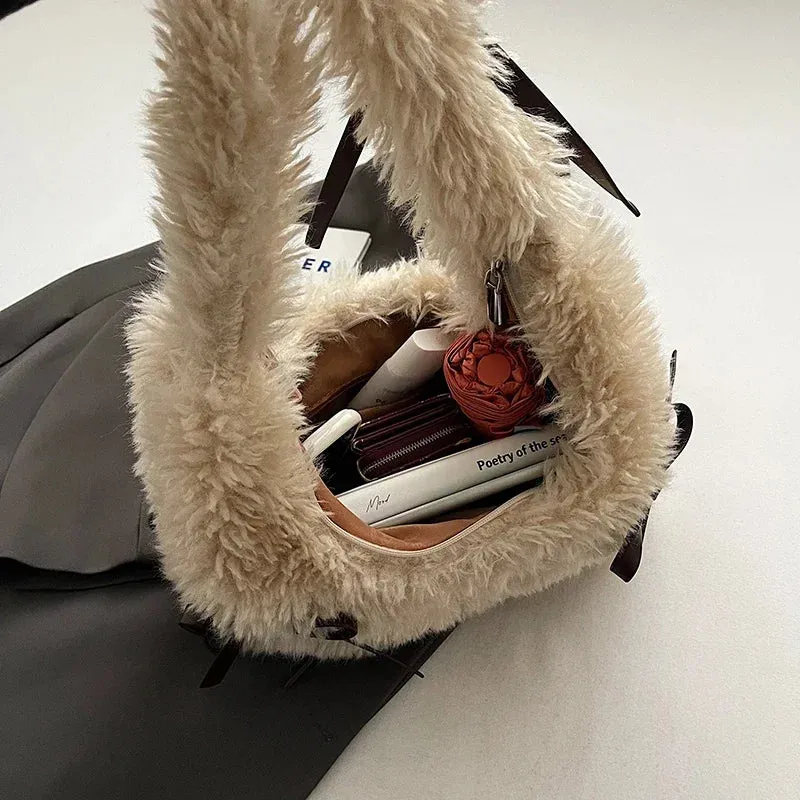 UAKISS  -  Solid Color Faux Fur Underarm Bags for Women 2025 Y2K Winter Fashion Shoulder Bags Females Luxury Handbags and Purses