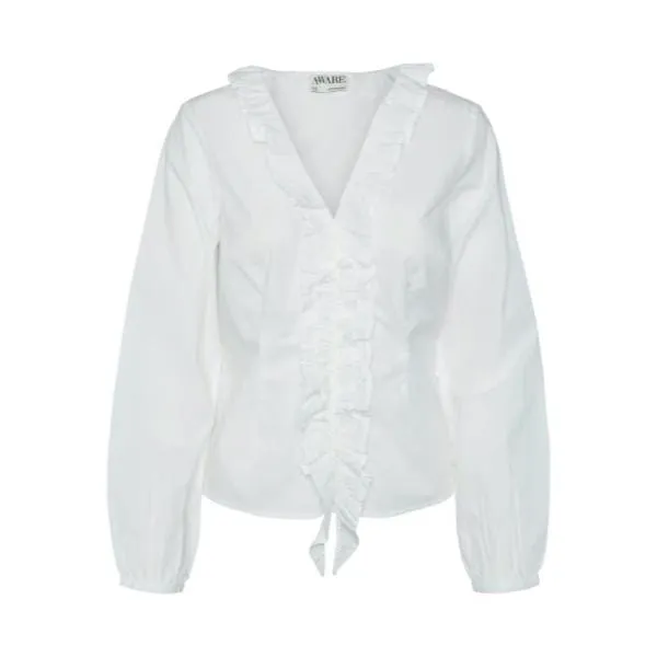 Vero Moda AWARE Vmmaci Long sleeves V-neck Ruffle Top Vma in White