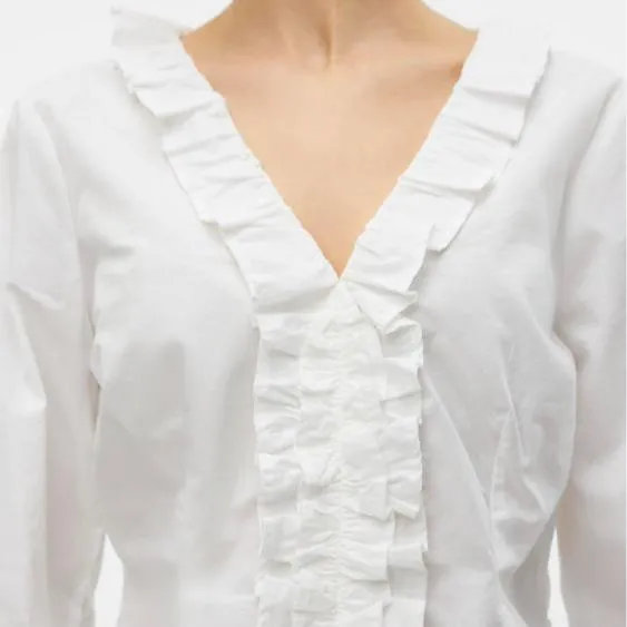 Vero Moda AWARE Vmmaci Long sleeves V-neck Ruffle Top Vma in White