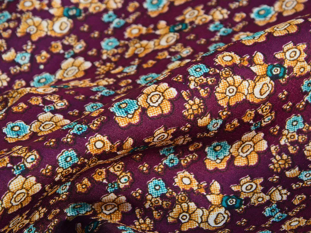 Violet & Cream Floral Digital Printed Premium Crepe Fabric