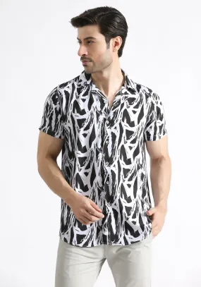 White Relax Fit Printed Shirt