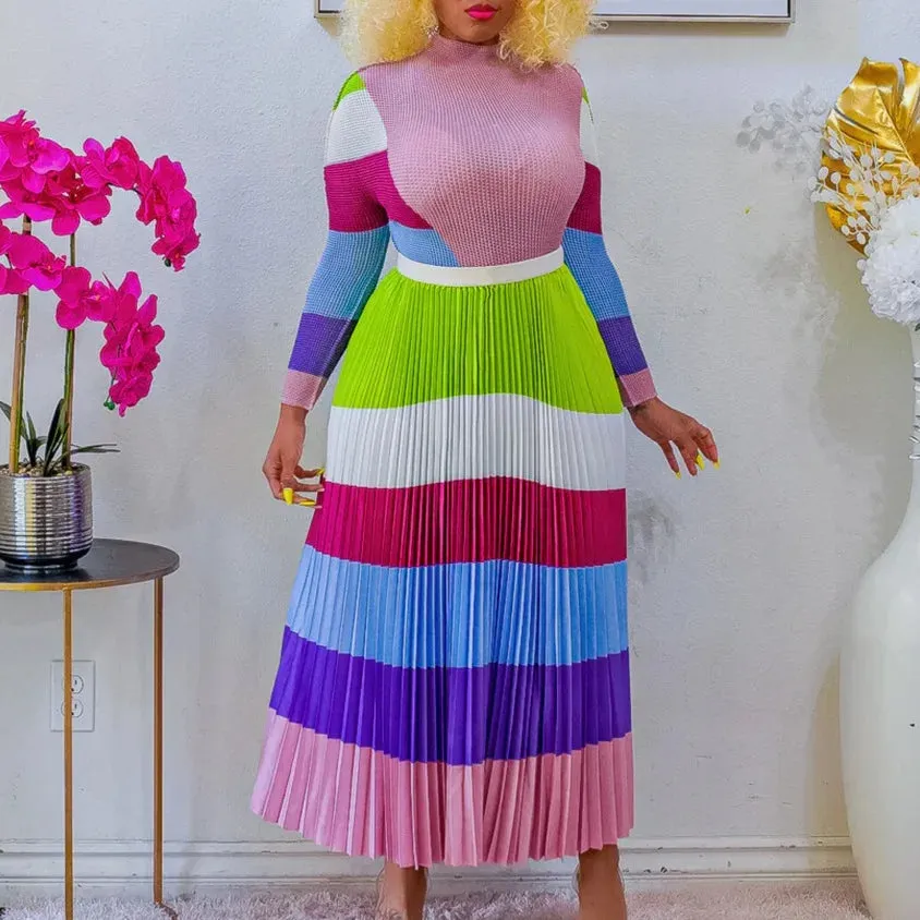 Women Ruched 2 Piece Outfit Long Sleeve T Shirt Tops High Waist Maxi Skirt