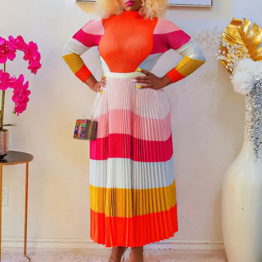 Women Ruched 2 Piece Outfit Long Sleeve T Shirt Tops High Waist Maxi Skirt
