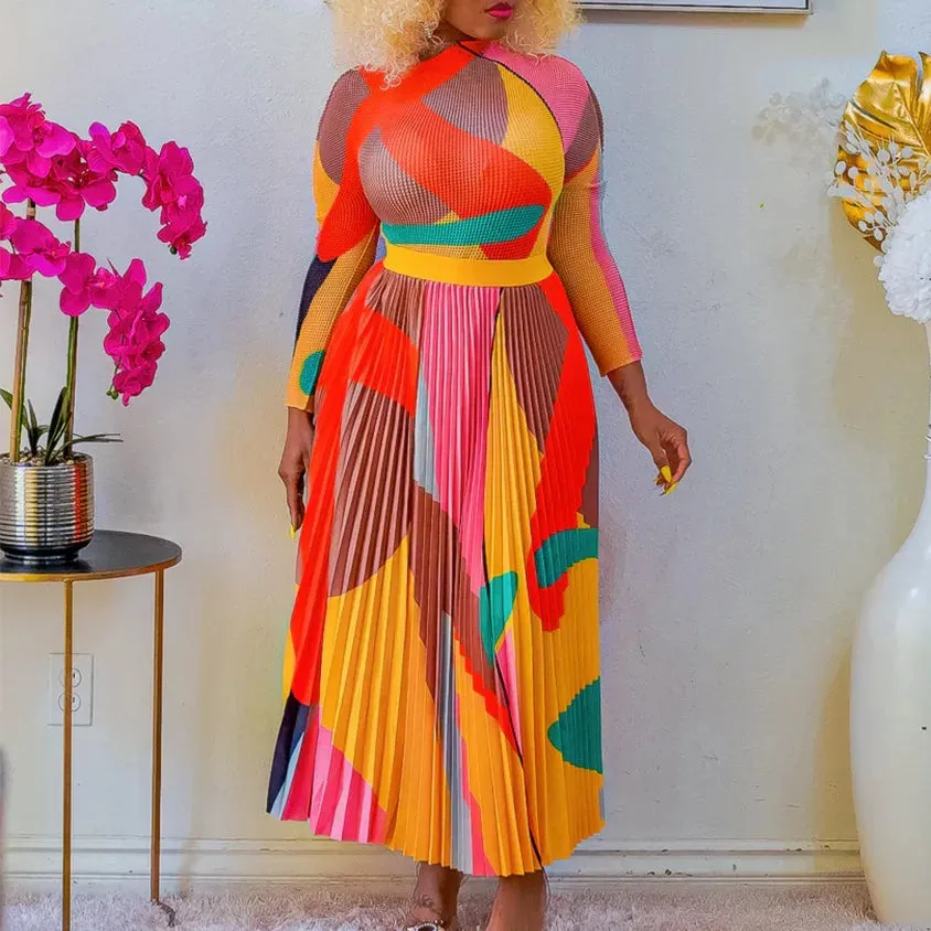 Women Ruched 2 Piece Outfit Long Sleeve T Shirt Tops High Waist Maxi Skirt