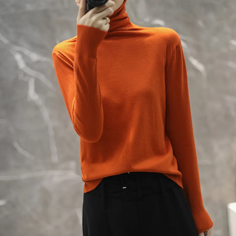 Women Wool Turtleneck All-Matching High Collar Slimming Sweater