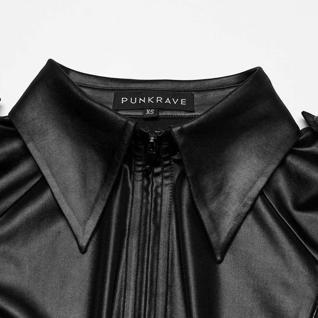 Women's Punk Military Turn-down Collar Lace-up Shirt