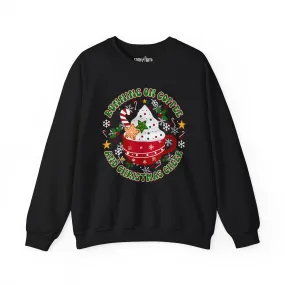 Women’s Running on Coffee and Christmas Cheer Sweatshirt – Cozy Holiday Crewneck for Coffee Lovers – Heavyweight Festive Pullover